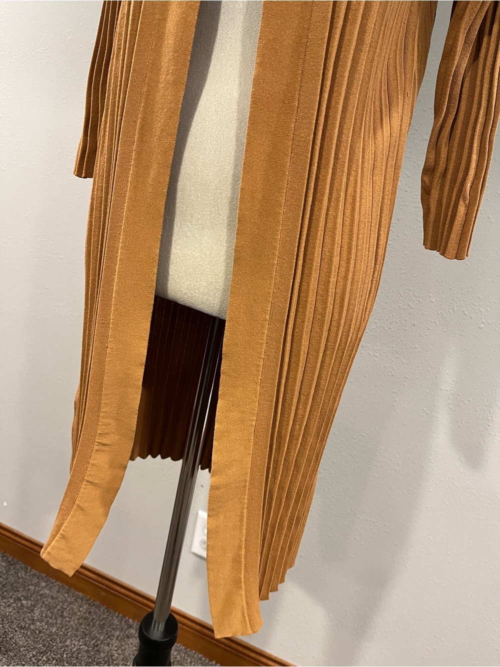 Chico's Long Open-Front Ribbed Cardigan Sweater in Camel color - Picture 3 of 9